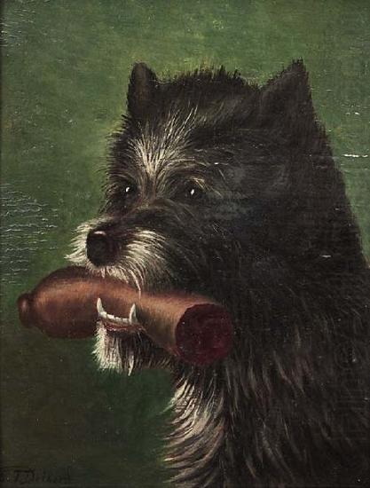 Carl Friedrich Deiker Hundeportrat mit Wurst im Maul china oil painting image